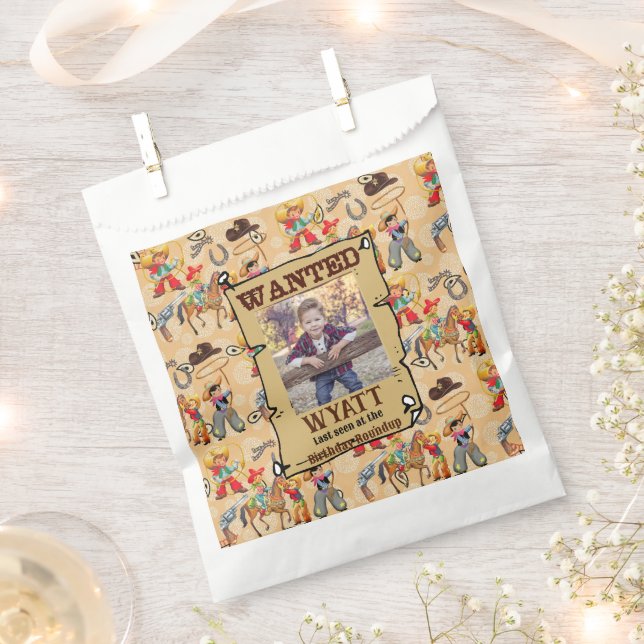 Bolsa De Papel Buckaroo Cowboy Boy's Birthday Photo & Name Cute (Cortado)