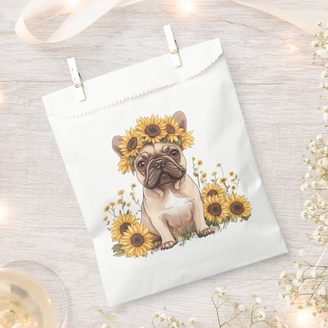 Bolsa De Papel Bulldog francés rodeado de girasoles (Cortado)