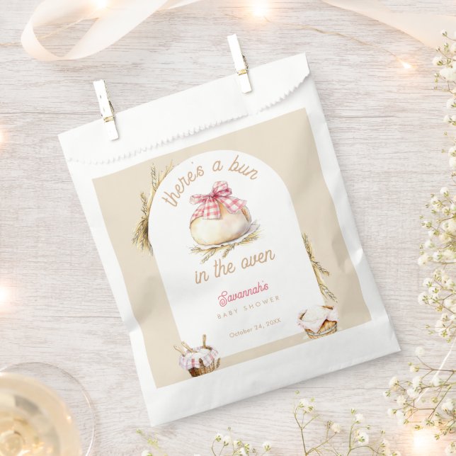 Bolsa De Papel Bun In The Oven Pink Gingham Bow Baby Shower (Cortado)