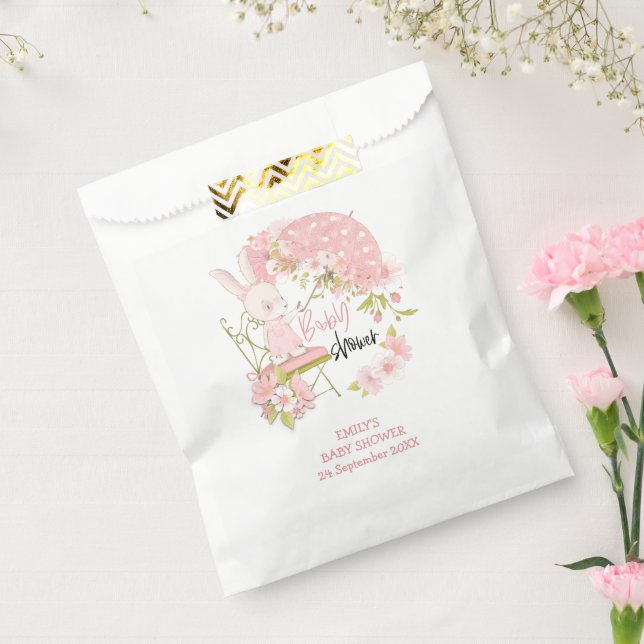 Bolsa De Papel Bunny Umbrella Florals Nombre Fecha Chica Baby Sho (Sellado)