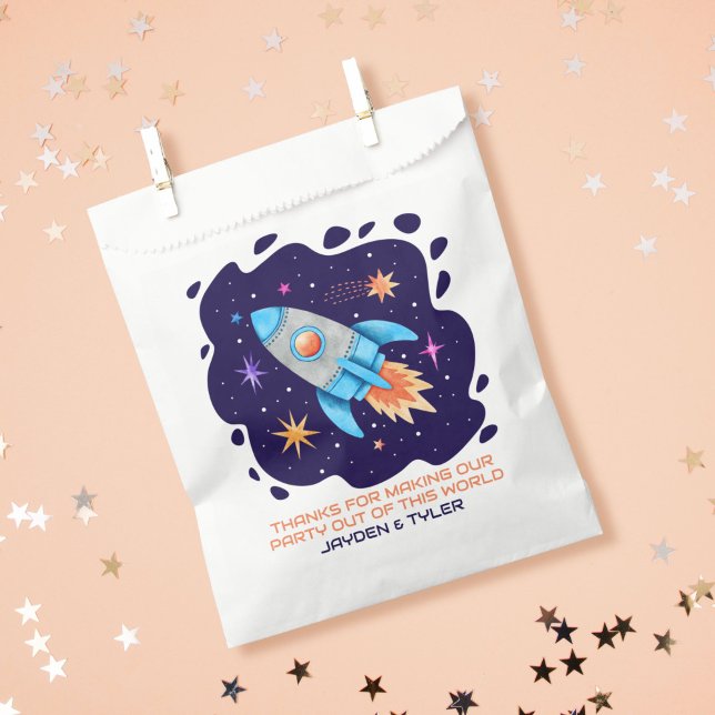 Bolsa De Papel Buque de cohetes con galaxia del espacio ultraterr (Rocket Ship with Stars Outer Space Galaxy Favor Bag)