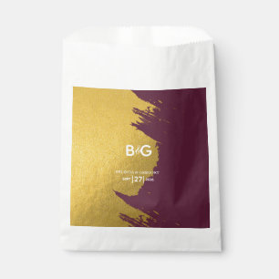 Bolsa De Papel Burgundy de oro falso, Boda de monograma