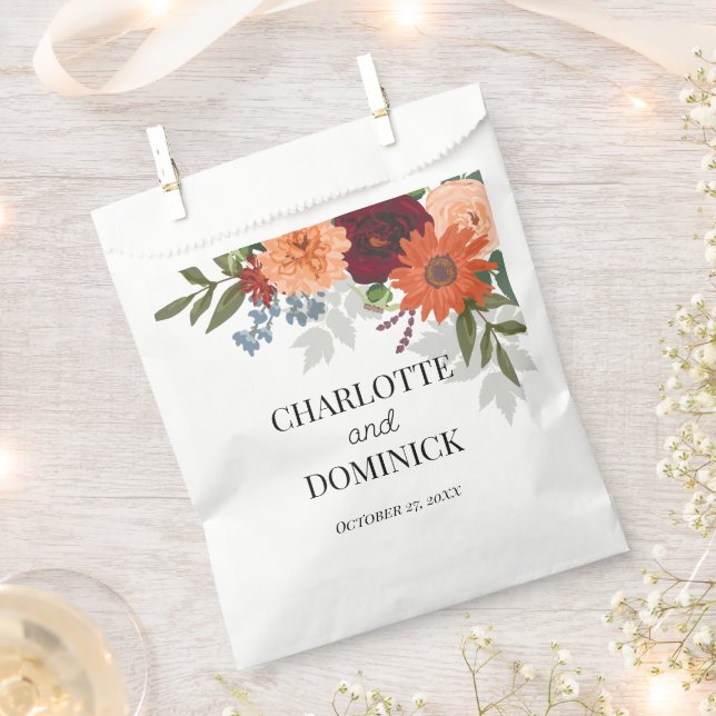 Bolsa De Papel Burgundy Fall Garden Boda Floral (Cortado)