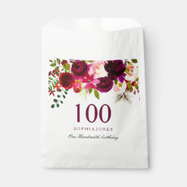 Bolsa De Papel Burgundy Floral Boho 100 cumpleaños