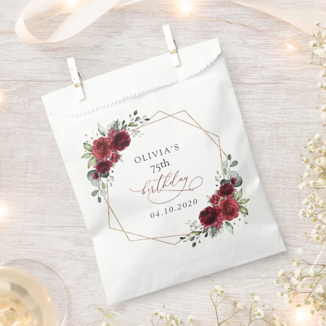 Bolsa De Papel Burgundy Flowers, Red Flowers, Boho, Birthday (Cortado)