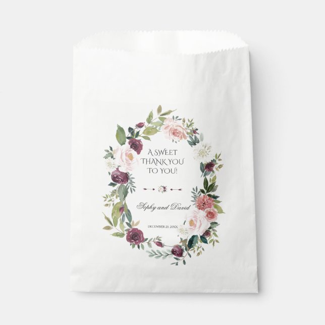 Bolsa De Papel Burgundy Ivory Floral Boda gracias (Anverso)