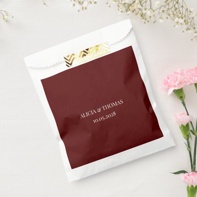 Bolsa De Papel Burgundy Modern Initials Minimalist Wedding  (Sellado)
