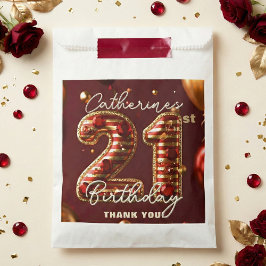 Bolsa De Papel Burgundy Red Gold Balloons Gemstones 21st Birthday