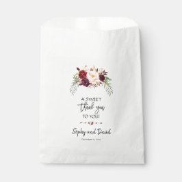 Bolsa De Papel Burgundy Red Marsala Floral Handwriting GRACIAS