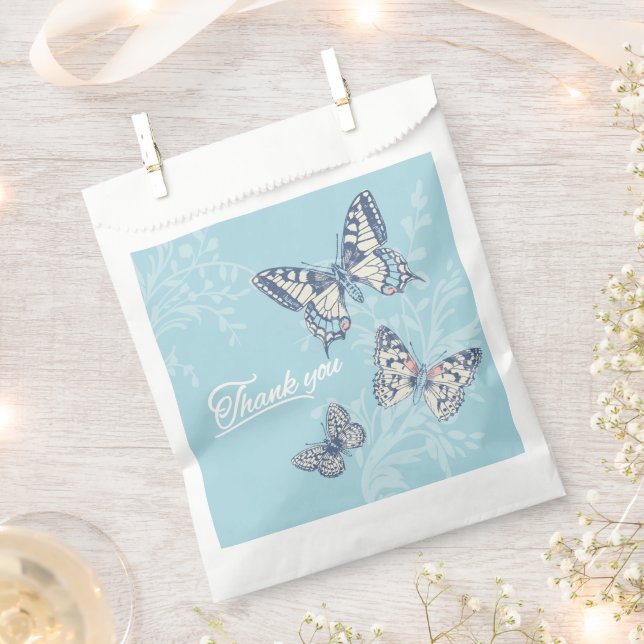 Bolsa De Papel Butterflies inked blue gracias boda (Cortado)