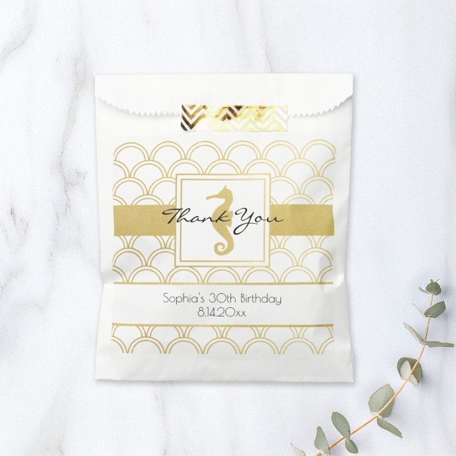 Bolsa De Papel Caballito de mar brillo dorado patrón onda océano  (Subido por el creador)