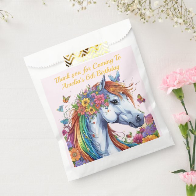 Bolsa De Papel Caballo fantástico arcoiris Floral ecuestre cumple (Sellado)