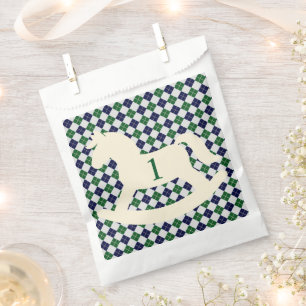 Bolsa De Papel Caballo mecedor elegante de argyle para 1er cumple