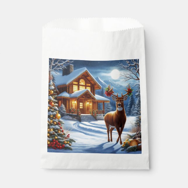Bolsa De Papel Cabaña de ciervos de Navidad/Invierno (Anverso)