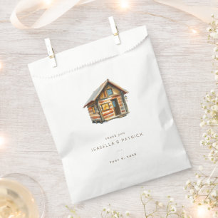 Bolsa De Papel Cabaña de troncos en acuarela marrón acogedora