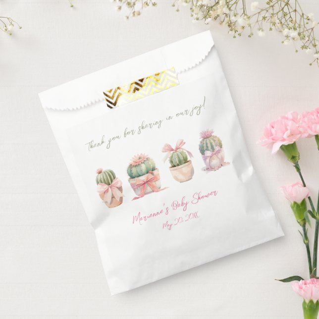 Bolsa De Papel Cactus Cinta Rosa Bebé Beber Gracias (Sellado)