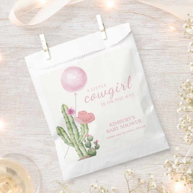 Bolsa De Papel Cactus de flores rosadas Balloon Cowgirl Baby Show (Cortado)