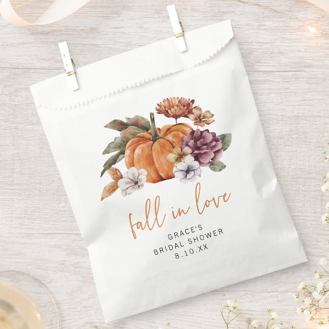 Bolsa De Papel Caer Enamorada Ducha De Novias (Autumn Pumpkin Watercolor Fall In Love Bridal Shower Favor Bag by Painted Paperie
)