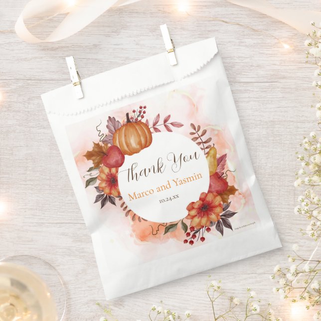 Bolsa De Papel Caída Enamorada Recepción De Boda De Calabaza De O (Cortado)