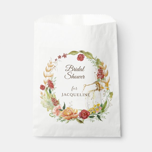 Bolsa De Papel Caída Floral Borgoña Blanco Calabaza Bridal Ducha  (Anverso)