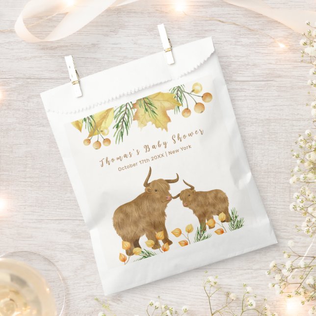 Bolsa De Papel Caída Rustic Boho Highland Cow Baby Shower (Cortado)