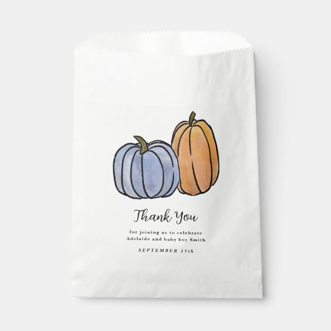 Bolsa De Papel Calabaza azul Baby Boy Shower Favor (Anverso)
