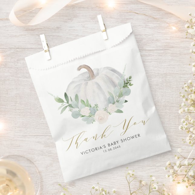 Bolsa De Papel Calabaza blanca acuarela Baby Shower otoño (Cortado)