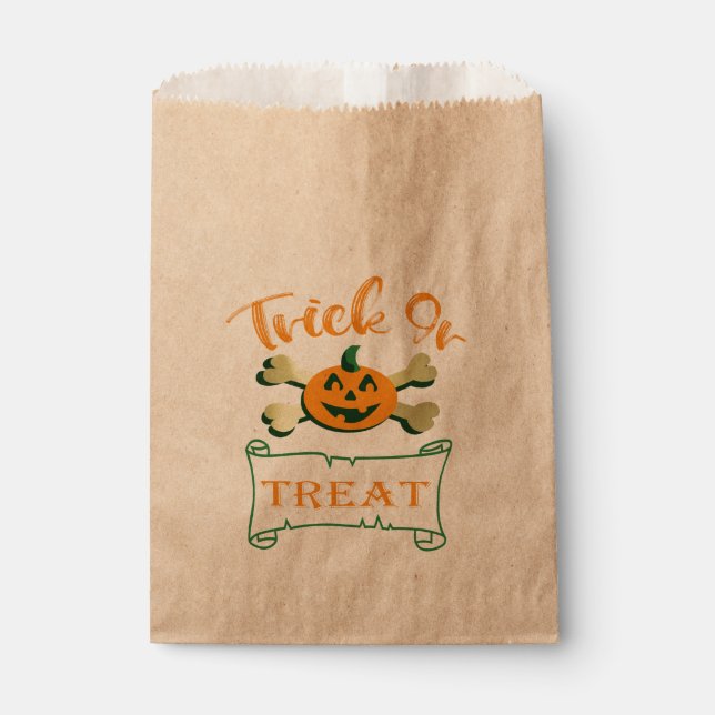 Bolsa De Papel Calabaza de Halloween con truco o tratar cruces (Anverso)