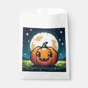 Bolsa De Papel Calabaza de Halloween de 8 bits bajo la luna