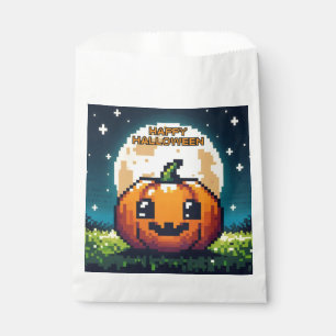 Bolsa De Papel Calabaza de Halloween de 8 bits bajo la luna
