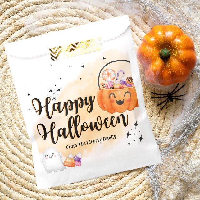 Bolsa De Papel Calabaza de naranja divertida acuarela niños truco (Subido por el creador)