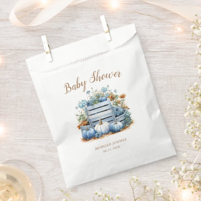 Bolsa De Papel Calabaza dorada azul Baby Shower otoño (Cortado)