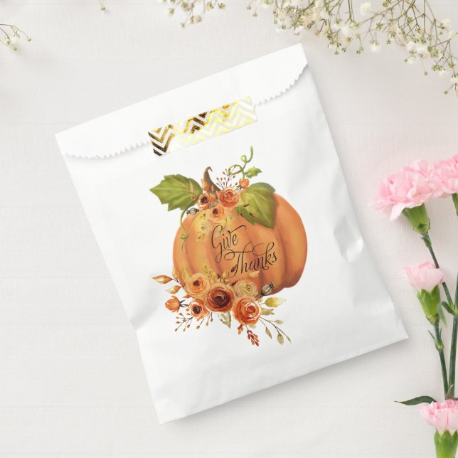 Bolsa De Papel Calabaza floral Agradece  (Sellado)