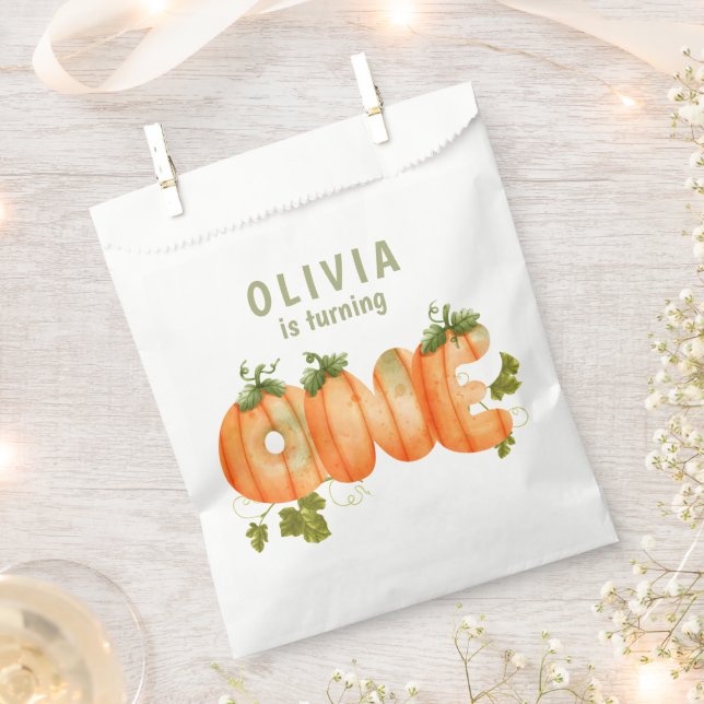 Bolsa De Papel Calabaza floral Primer cumpleaños otoño (Cortado)