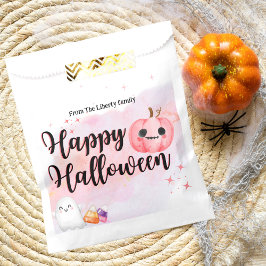 Bolsa De Papel Calabaza rosa suave acuarela niños truco o trato