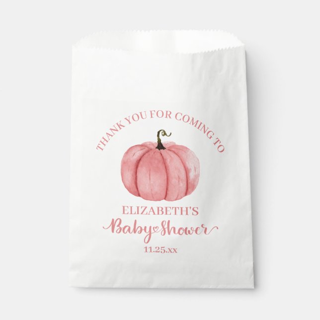 Bolsa De Papel Calabaza rosa suave gracias Baby Shower (Anverso)