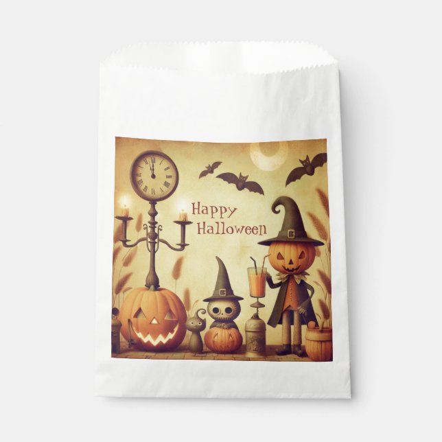 Bolsa De Papel Calabazas y murciélagos de Halloween de época (Anverso)
