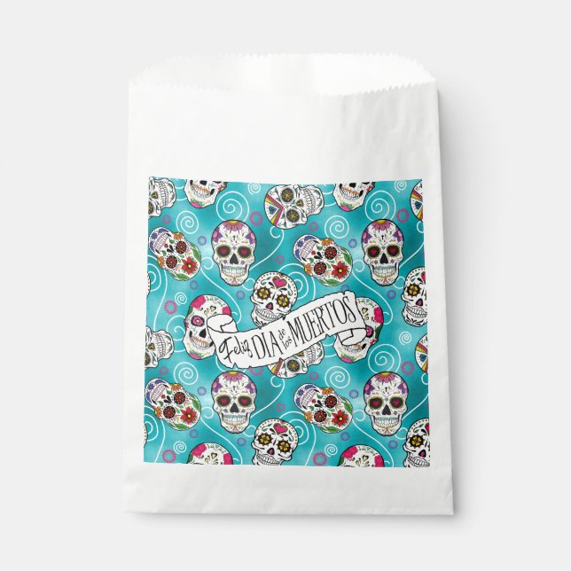Bolsa De Papel Calaveras de azúcar y torbellino Turquesa ID725 (Anverso)