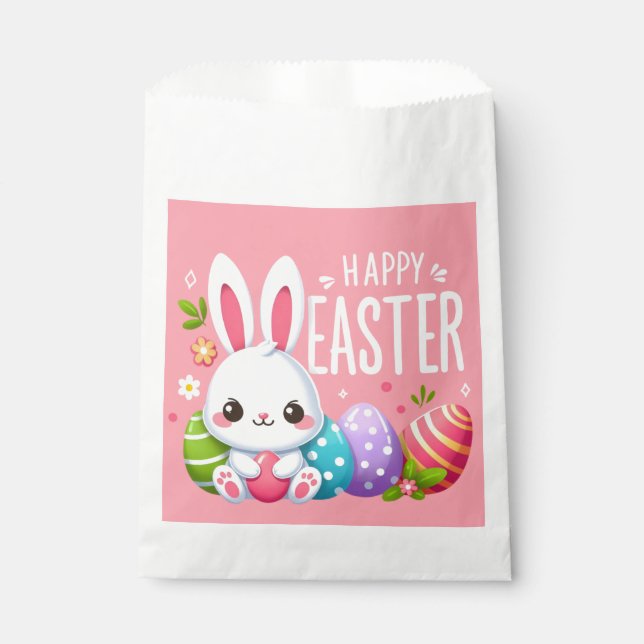Bolsa De Papel Cálido, rosa, conejito de Pascua (Anverso)