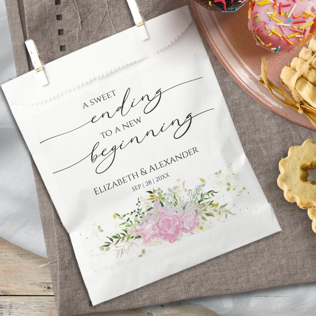 Bolsa De Papel Caligrafía | Final Dulce Nuevo Comienzo Boda (Subido por el creador)
