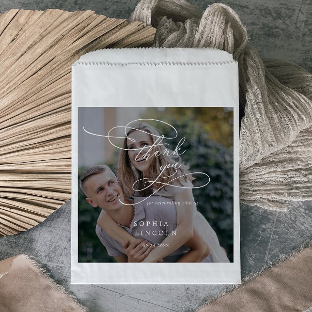 Bolsa De Papel Caligrafía romántica Foto oscura Gracias Boda (Subido por el creador)