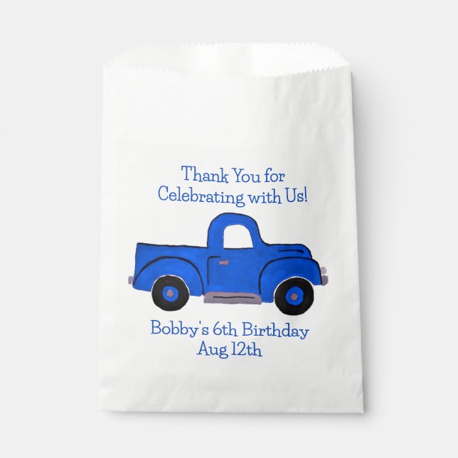 Bolsa De Papel Camión Azul Antiguo Pintado a Mano (Anverso)