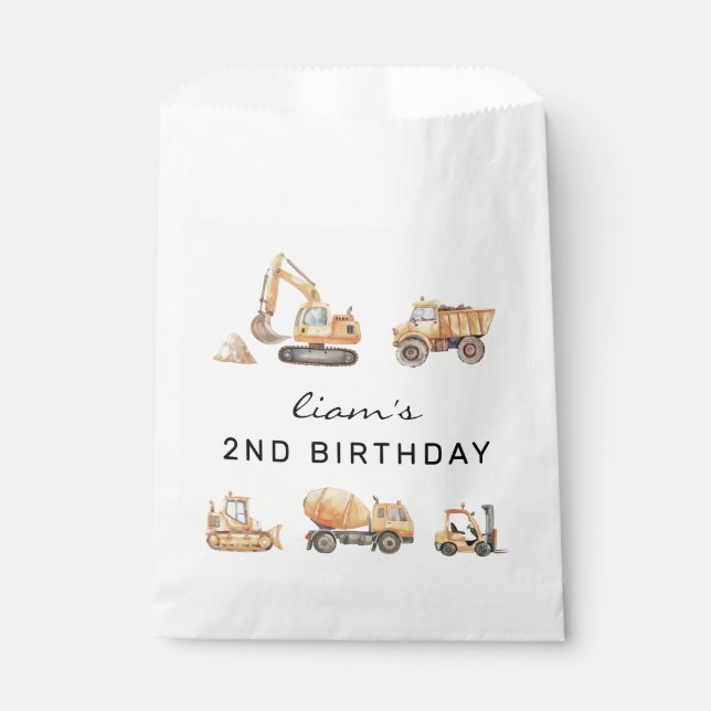 Bolsa De Papel Camión de construcción Cumpleaños Moderno Mínimo (Anverso)