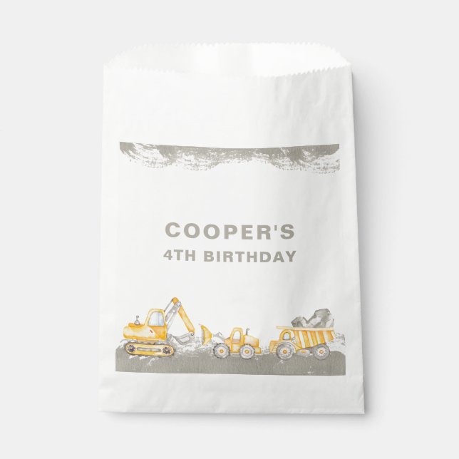 Bolsa De Papel Camión de Volteo Camión de Construcción Cumpleaños (Anverso)