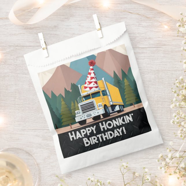 Bolsa De Papel Camión Feliz Cumpleaños Fiesta Transporte Gracioso (Cortado)