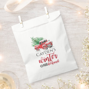 Bolsa De Papel Camión Rojo Invierno Onederland Primer Cumpleaños