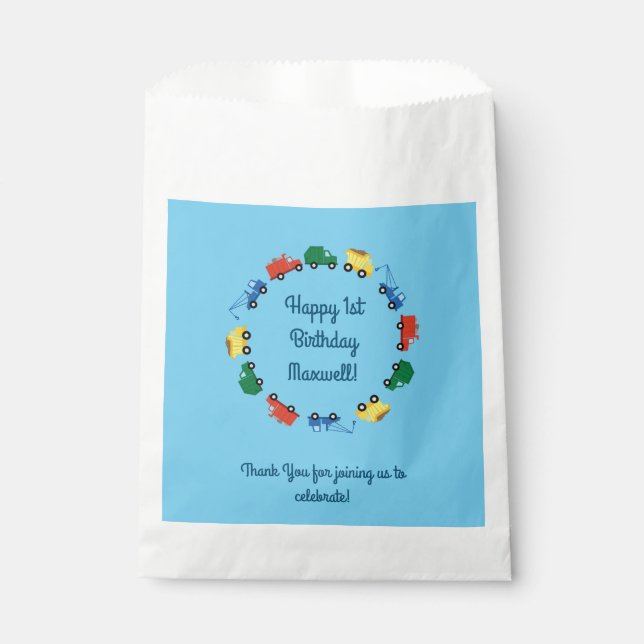 Bolsa De Papel Camiones de construcción Fiesta de cumpleaños para (Anverso)