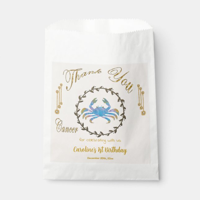 Bolsa De Papel Cáncer de Oro y Perlas Primer Cumpleaños Gracias (Anverso)