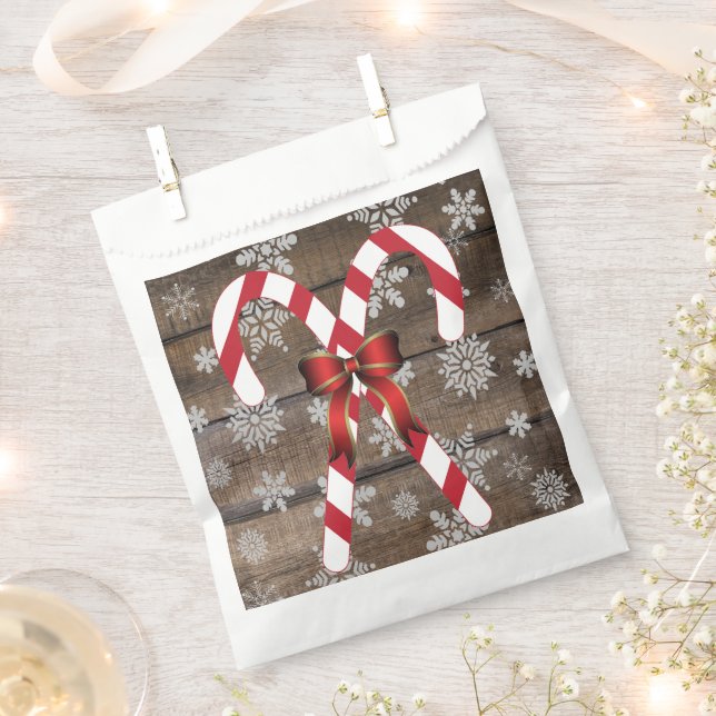 Bolsa De Papel Candy Cane Bow Snowflakes (Cortado)