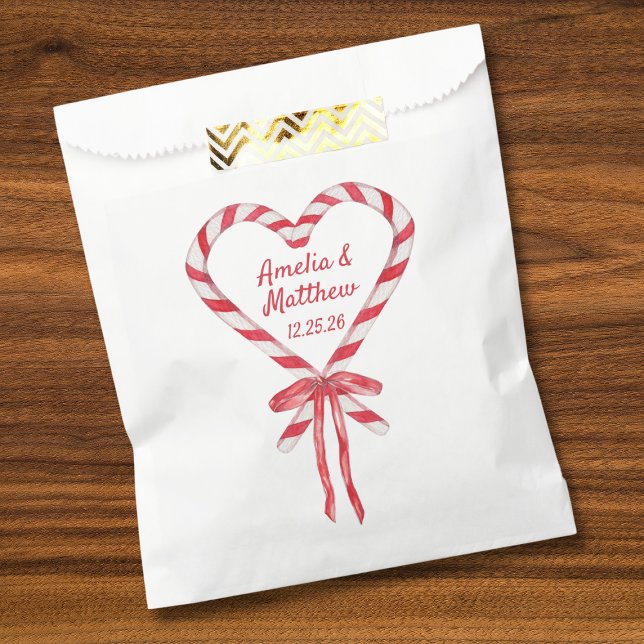 Bolsa De Papel Candy Cane Heart & Bow | Boda Navidades personaliz (Subido por el creador)